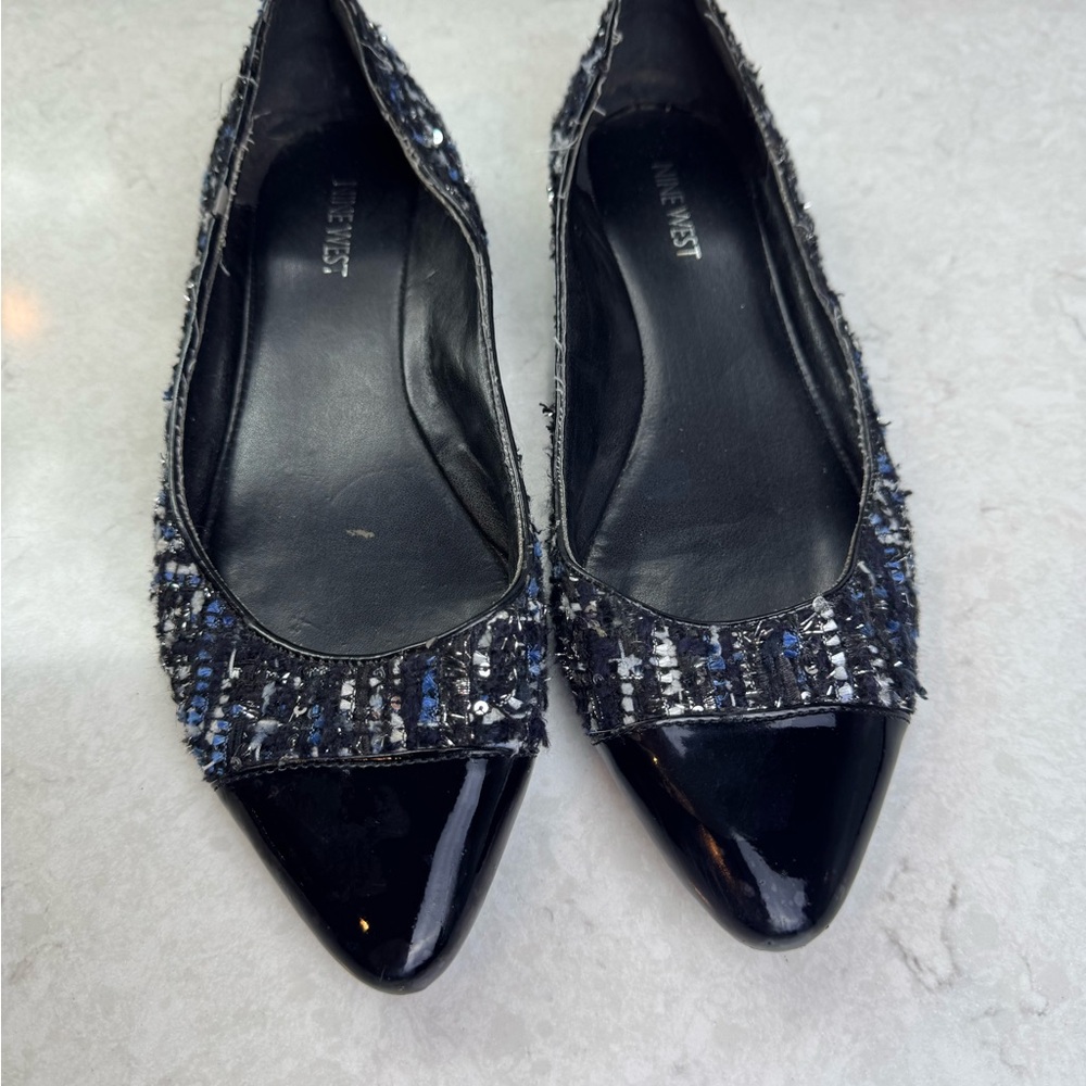 Nine West Black and Blue Textured Flats